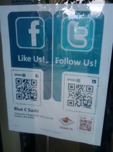 QR Codes pointing to Blue C Sushi's Social Networks